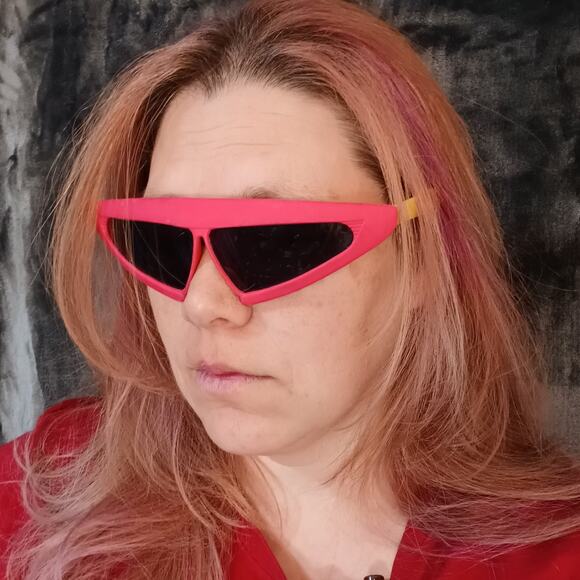 VTG Pizza Hut 1980's Back to the Future II Sunglasses Shades Pink/Neon Yellow - Picture 2 of 7